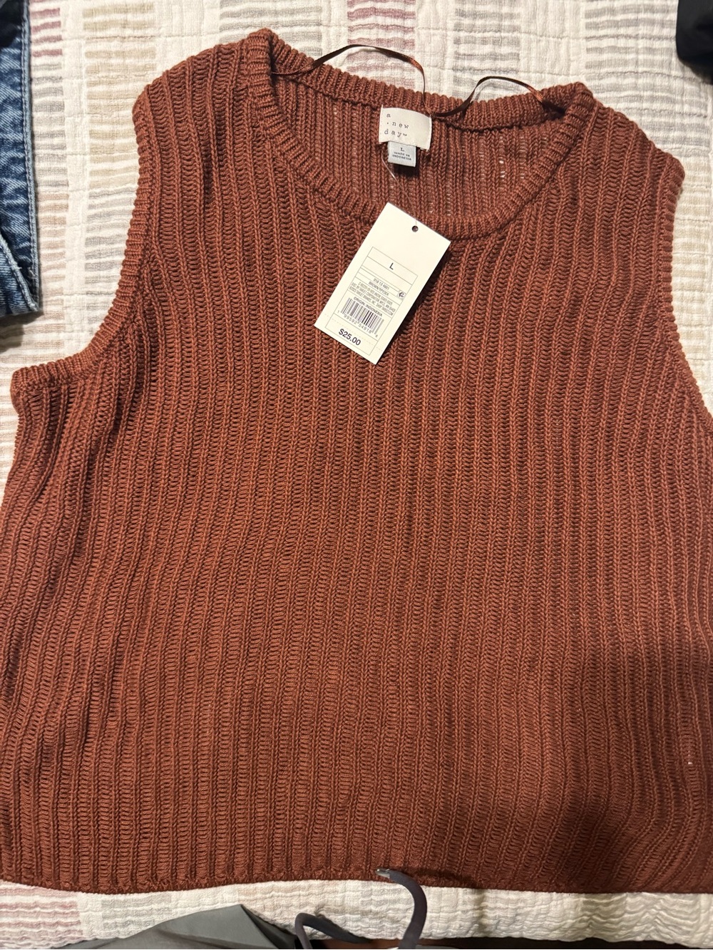 a new day Men's Ribbed Crewneck Sweater Vest - Rust